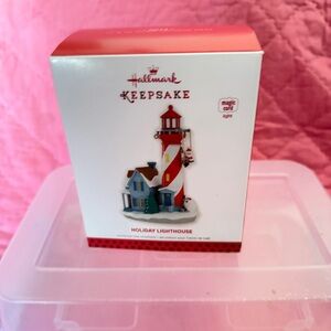 Hallmark Holiday Lighthouse Ornament Box - Red, White & Pink